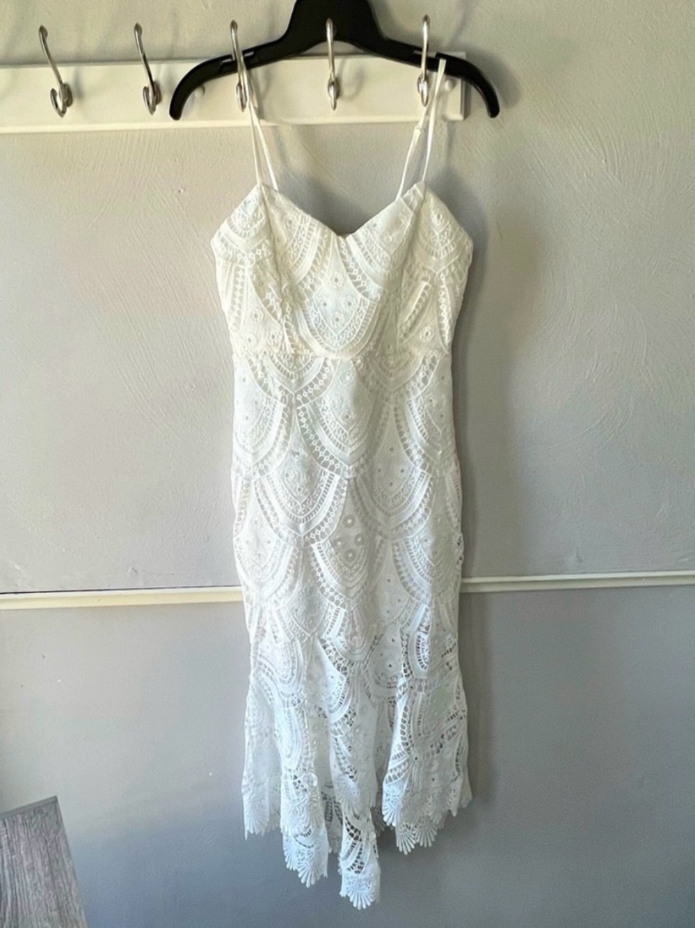 Lulu's White Lace Spaghetti-Strap Midi Dress